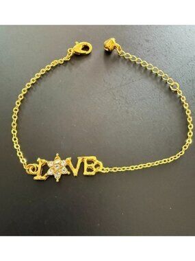 Gold Plated Stainless Love Spell Out Flower Crystal Chain Adjustable Bracelet